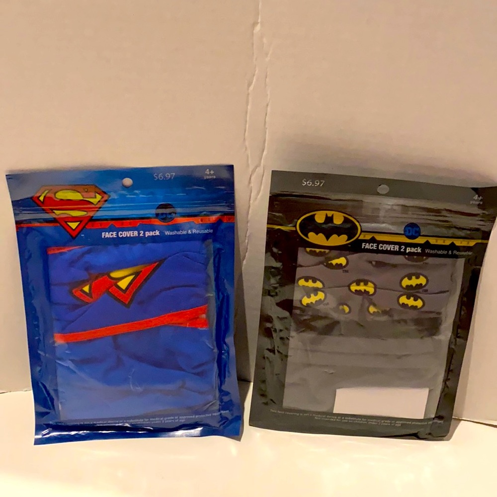 Lot of 4 DC Face Masks 2 Superman & 2 Batman